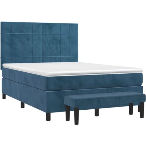 vidaXL Giroletto a Molle con Materasso Blu Scuro 140x190 cm in Velluto (1/5)