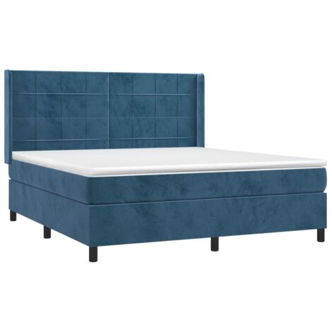 vidaXL Giroletto a Molle con Materasso Blu Scuro 160x200 cm in Velluto (1/5)