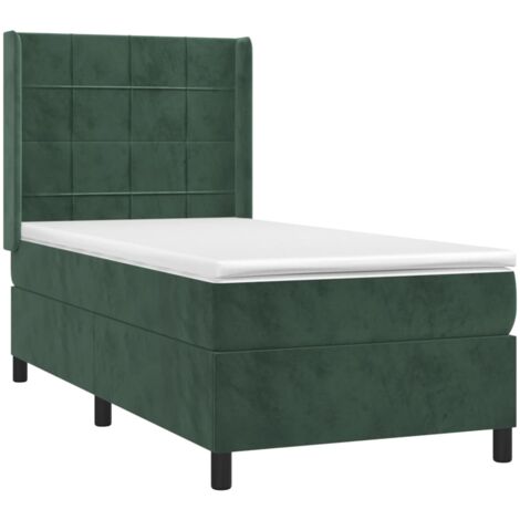 Letto a Molle con Materasso e LED Verde Scuro 90x190 cm Velluto vidaXL (1/5)