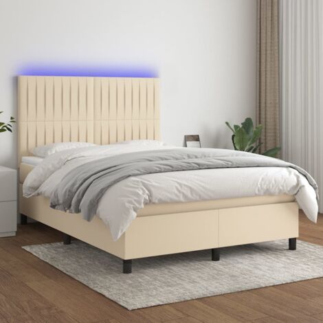 Letto a Molle con Materasso e LED Crema 140x190 cm in Tessuto vidaXL (1/5)