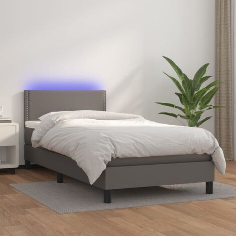 vidaXL Giroletto Molle con Materasso e LED Grigio 100x200cm Similpelle
