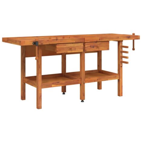 vidaXL Banco Lavoro Cassetti e Morse 192x62x83cm Legno Massello Acacia