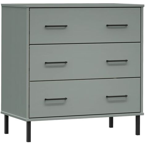 vidaXL Credenza con 3 Cassetti Grigio 77x40x79,5cm Legno Massello OSLO (1/5)