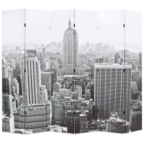 Paravento Pieghevole 228x170 cm Stampa New York Bianco e Nero vidaXL