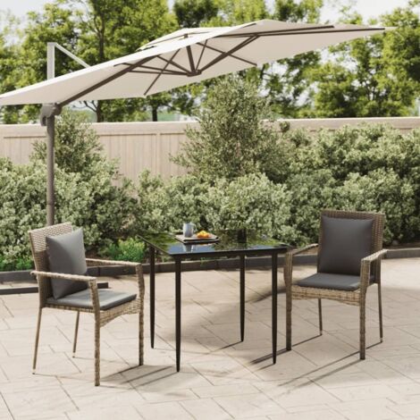 Set Salotto Giardino 3 pz con Cuscini Nero e Grigio Polyrattan vidaXL (1/5)