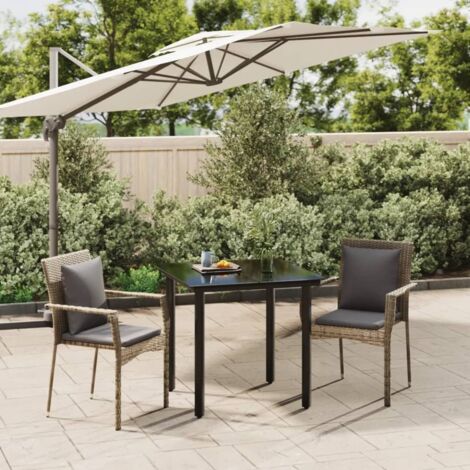 Set Salotto Giardino 3 pz con Cuscini Nero e Grigio Polyrattan vidaXL (1/5)