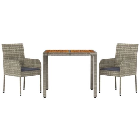 Set da Pranzo da Giardino 3 pz con Cuscini in Polyrattan Grigio vidaXL (1/5)
