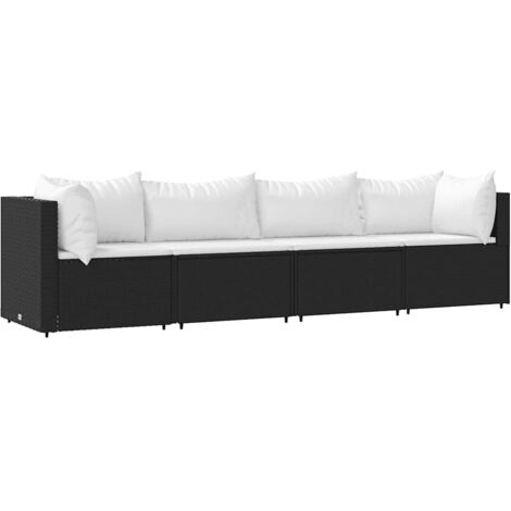 Set Divani da Giardino 4 pz con Cuscini Nero in Polyrattan vidaXL