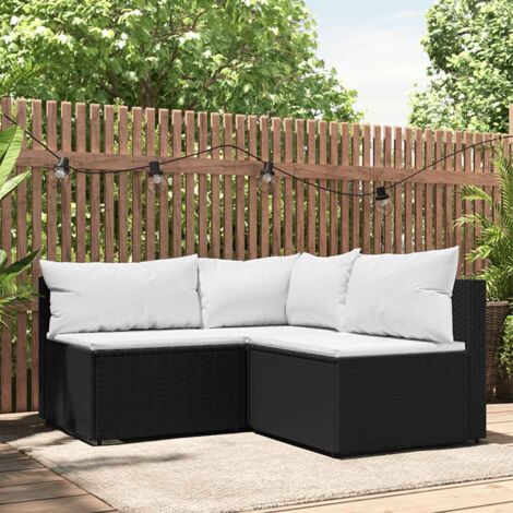 Set Divani da Giardino 3 pz con Cuscini Nero in Polyrattan vidaXL