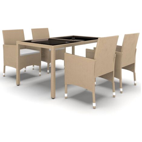 Set da Pranzo Giardino 5 pz Polyrattan e Vetro Temperato Beige vidaXL (1/5)
