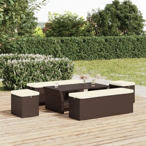 Ottomane con Cuscini 2pz Marrone 40x30x40 cm in Polyrattan (1/5)