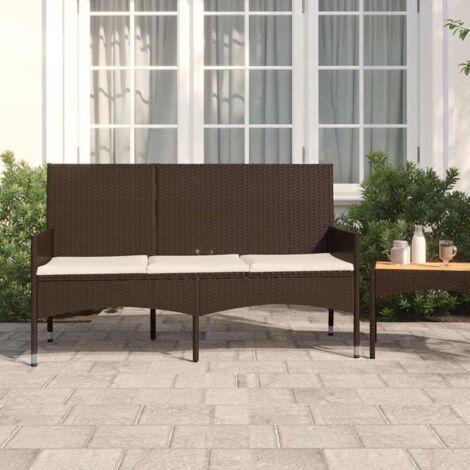 Panca da Giardino a 3 Posti con Cuscini in Polyrattan Marrone vidaXL