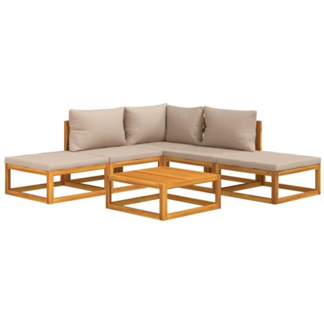Set Salotto da Giardino 6pz con Cuscini Tortora Legno Massello vidaXL (1/5)