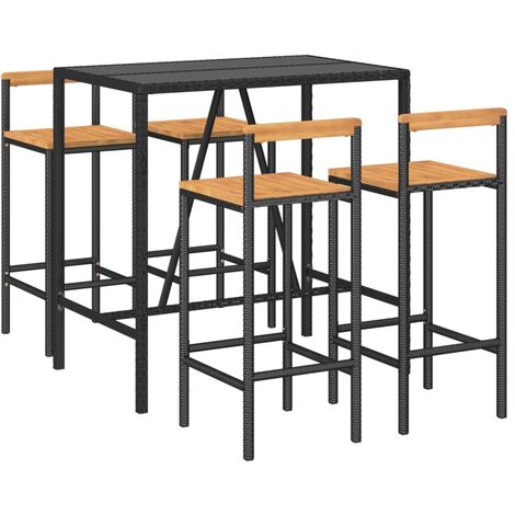 VidaXL Tavolo Da Giardino Rotondo 80x75 Cm - Piano In Acacia Massello E Base In Polyrattan Nero