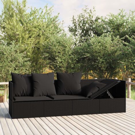 Lettino Prendisole da Esterno con Cuscini Nero in Polyrattan vidaXL