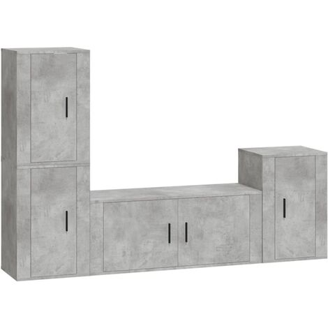 vidaXL Set di Mobili Porta TV 4 pz Grigio Cemento in Legno Multistrato (1/5)