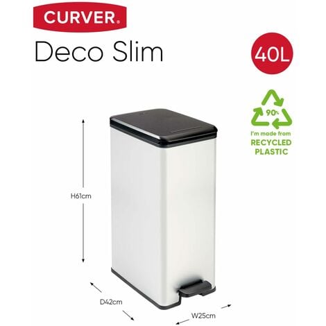 Poubelle Slim - SLIM BIN - CURVER - 40L - Gain de place - 40 x 25 x 61 cm - Gris métallisé