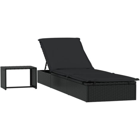 vidaXL Lettino Prendisole 1 pz con Tavolino Nero in Polyrattan