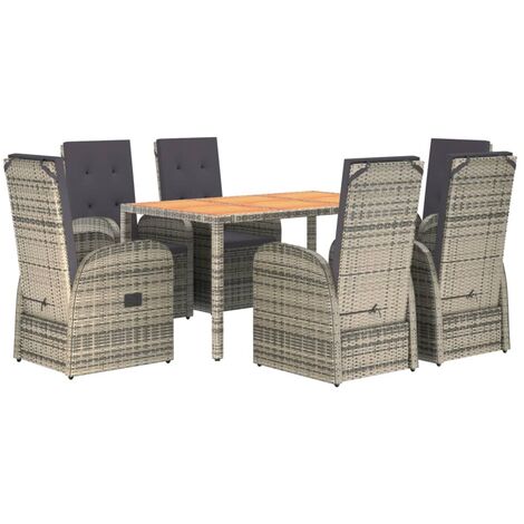 vidaXL Set da Pranzo da Giardino 7 pz con Cuscini in Polyrattan Grigio (1/5)