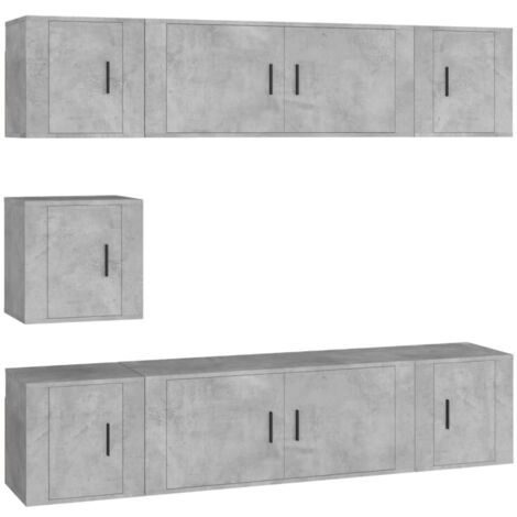 vidaXL Set di Mobili Porta TV 7 pz Grigio Cemento in Legno Multistrato (1/5)