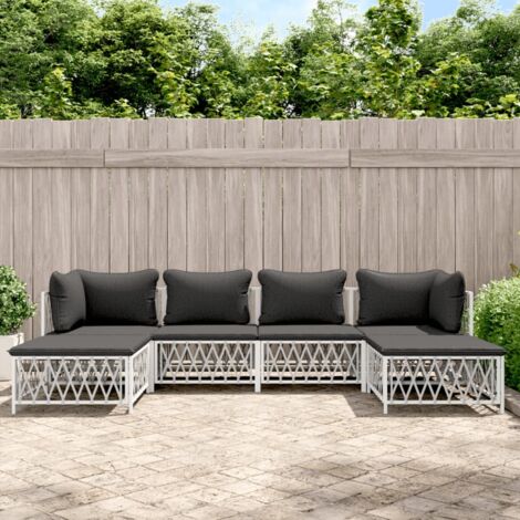 vidaXL Set Salotto da Giardino 6 pz con Cuscini in Acciaio Bianco (1/5)