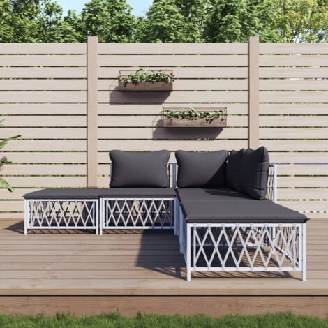 Set Salotto da Giardino 5 pz con Cuscini in Acciaio Bianco (1/5)