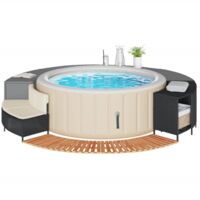 Bordo per Spa Nero in Polyrattan e Legno Massello di Acacia vidaXL