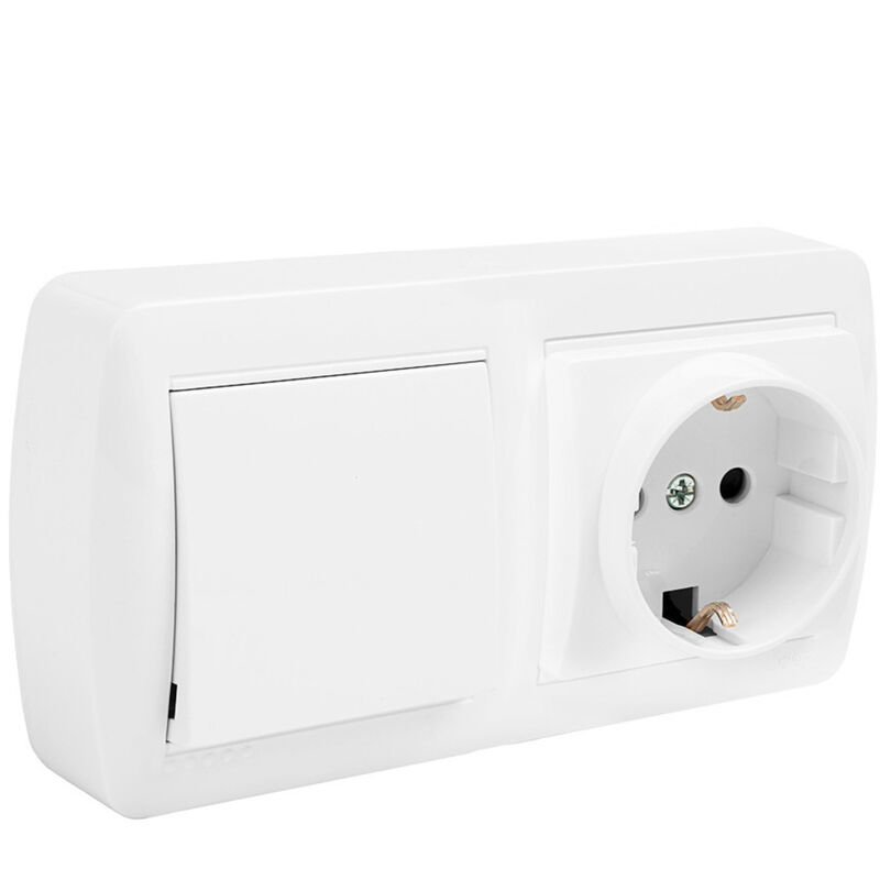 BASE DOBLE BIPOLAR CON T/T LATERAL + CONMUTADOR DE CRUCE Y CON OBTURADOR 148X72X28MM  S. MURAL SOLERA MUR96U