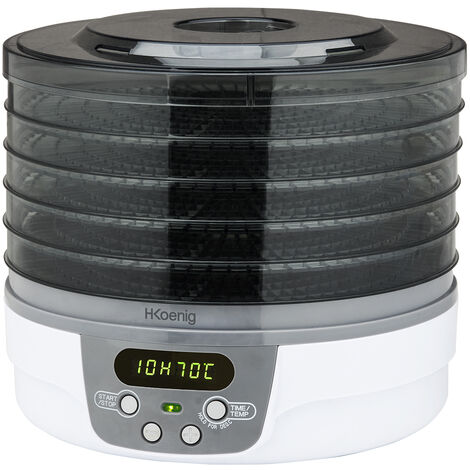 HKoenig Deshidratador de Alimentos, 250 W, 5 Bandejas Extraíbles, Termostato Ajustable, Temporizador hasta 48 Horas, Blanco DSY700, Plástico