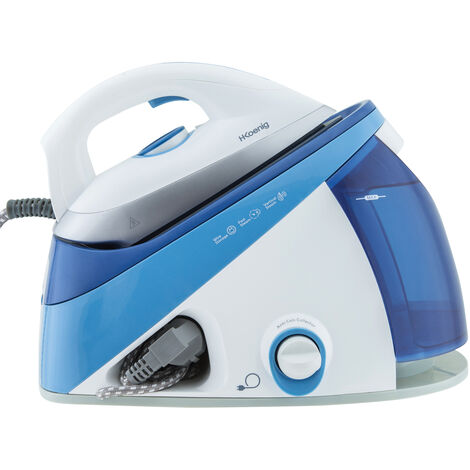 Centro de Planchado 2400 W, 150 g/m, 5 Bares, Suela de Cerámica “EasyGlide”, Depósito de Agua extraíble de 1.1 L, Autonomía Ilimitada, Control Manual de la Temperatura, Azúl. HKoenigV24