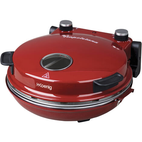 HKoenig NAPL350 Pizzera Eléctrica, Horno para Pizzas, 1200 W, 32 cm de diámetro, Temperatura Regulable hasta 350 ºC, Piedra Cerámica, Rojo