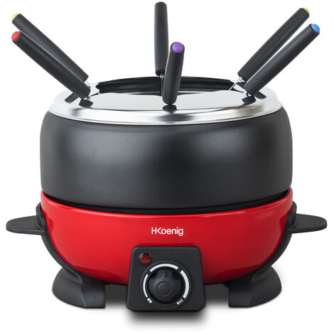 HKoenig ALP1800 Fondue, capacidad de 2 l, 800 W, 2 litros, Acero, Rojo