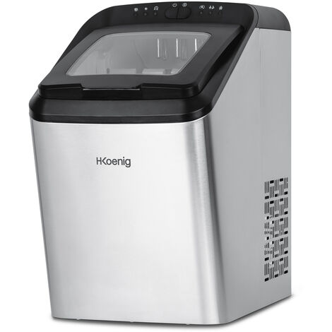 HKoenig KBP40 Máquina de Hacer Hielo, Potencia 145 W, Diaria 15 Kg, Ciclo Producción 9 Mins, 2 Tamaños Cubitos, Capacidad Bandeja 2,8 L, Indicador Nivel de Agua, Acero Inoxidable, Accesorios