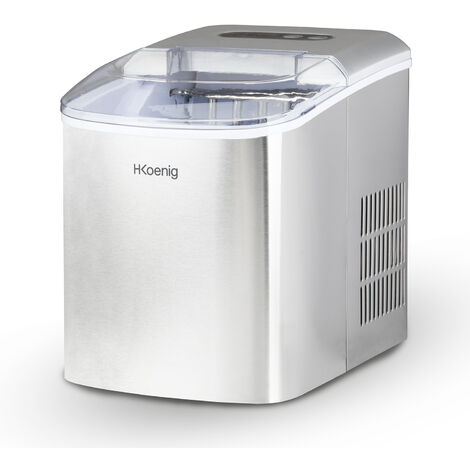 HKoenig KB14 MÃ¡quina de Hacer Hielo, Potencia 120 W, Diaria 12 Kg, Ciclo ProducciÃ³n 10/13 Min, 2 TamaÃ±os Cubitos, Capacidad Bandeja de Agua 2,1 L, Pantalla LCD, Acero Inoxidable, Gris