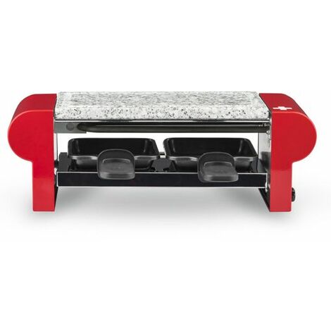 HKoenig RP2 Raclette 2 Personas, Plancha De Piedra Natural, 350 W, Acero Inoxidable, Rojo, 2 Sartenes Antiadherentes
