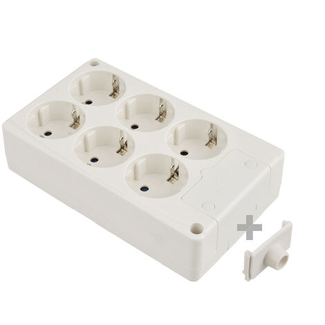 Solera – Base bipolar 6 tomas t/tl 10/16A 250V rectangular color blanco – Enchufe estanco para obras húmedas – Instalación en interiores y exteriores (1/4)