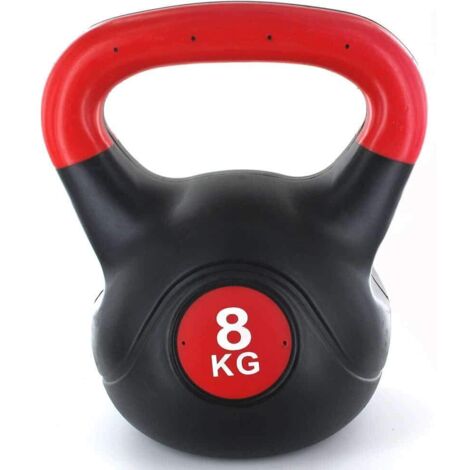 KETTLEBELL PVC RELLENAS DE CEMENTO - PESO 8KG - ROJO Y NEGRO