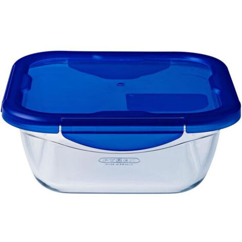 Pyrex Cook & Go rectangular glass food storage container/roaster with airtight and leakproof 4 clip locking lid – oven, freezer and microwave safe - 16x16x6 cm - 0,80L (1/4)
