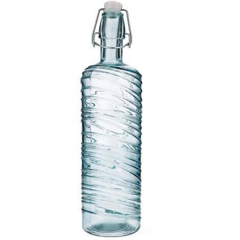 QUID botella hermetica redonda azul 1 l , Botella hermética redonda azul 1 litroFabricada en vidrio de alta calidad con relieves orgánicosFácil de limpiarReciclable y e