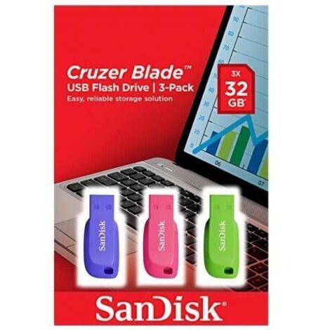 MEMORIA USB SANDISK FLASH DRIVE CRUZER BLADE 3X32GB VERDE AZUL ROSA SDCZ50C-032G-B46T