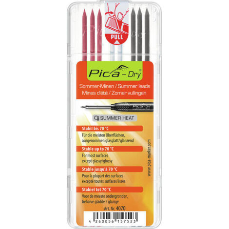 PICA Minas -Dry 3x grafito,3x rojo,2x blanco estable hasta 70 grados, 8 minas/set - 4070