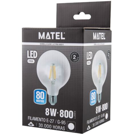 Bombilla LED Filamento Globo G95 Clara E27 8W Fría Matel (1/4)