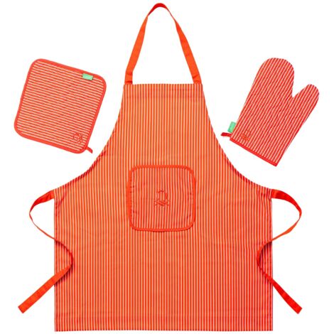 SET 3PC DELANTAL (DELANTAL +  MANOPLA + AGARRADOR)100% ALGODÓN 190GSM ROJO RAINBOW BE (1/5)