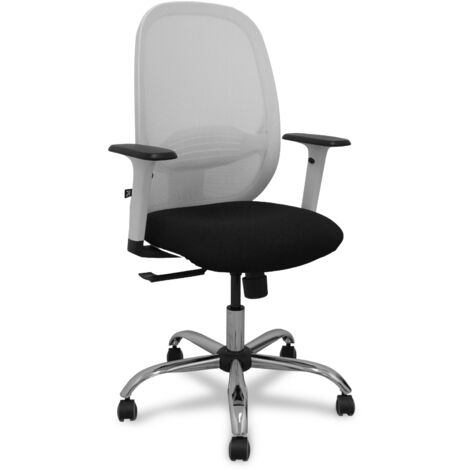 Silla Cilanco blanca malla blanca asiento bali negro brazo regulable base cromada ruedas de parqué (1/5)