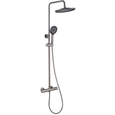 Barra de baño titanio mate termostático con rociador redondo (1/2)