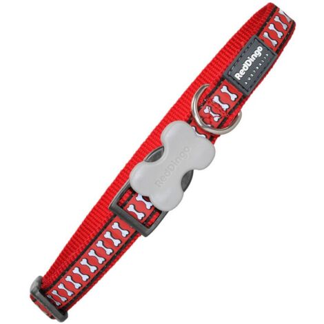 Collar para perro red dingo reflectante huesos rojo (1,5 x 24-36 cm)