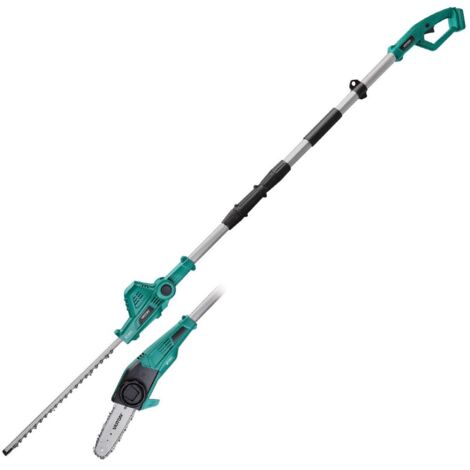 Cortasetos telescópico y motosierra 20V – Pértiga de 1,5m – Longitud de corte 430mm y 170mm – Espada Oregon y cadena de 3/8" – Vatton (1/4)