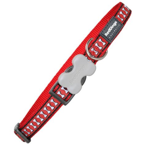Collar para perro red dingo reflectante huesos rojo (1,2 x 20-32 cm)