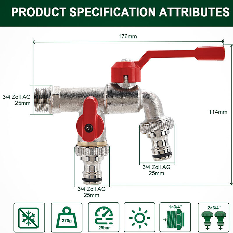 Robinet Double Sortie Laiton Pour Jardin - Connexion 2 Tuyaux Simultanément - Résistant Gel Et Rouille