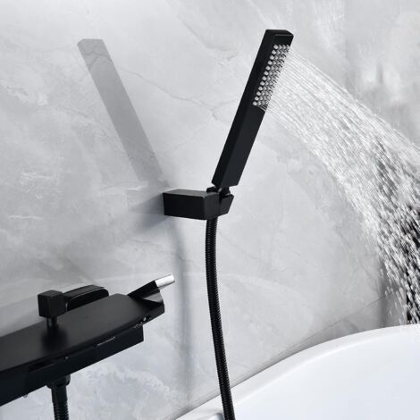 SJQKA Baignoire Cascade Mural Robinet De Baignoire Pommeau De Douche Cascade Mural Robinet De Baignoire Chaud Et Froid (Noir)